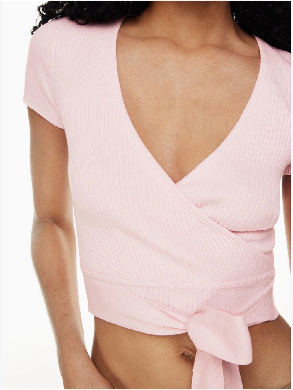 Aritzia Wilfred Ribbed Wrap Crop Top - Blush Pink